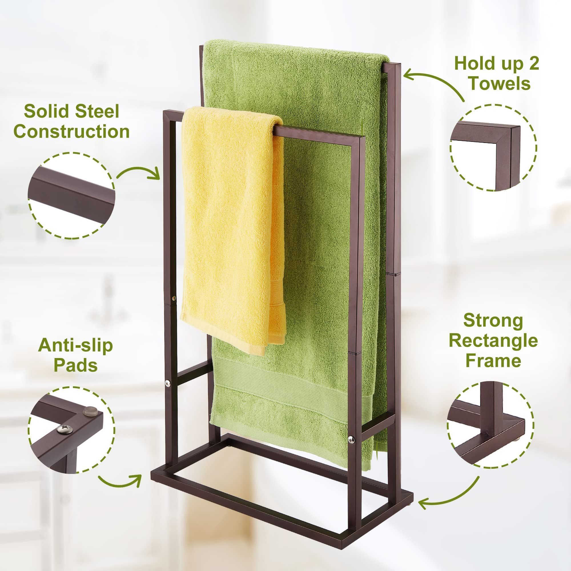 Bathroom Storage Laundry Room Free Standing Towel Rack 2 Tier Metal Towel Racks Hand Towel Drying Holder Stand Rack