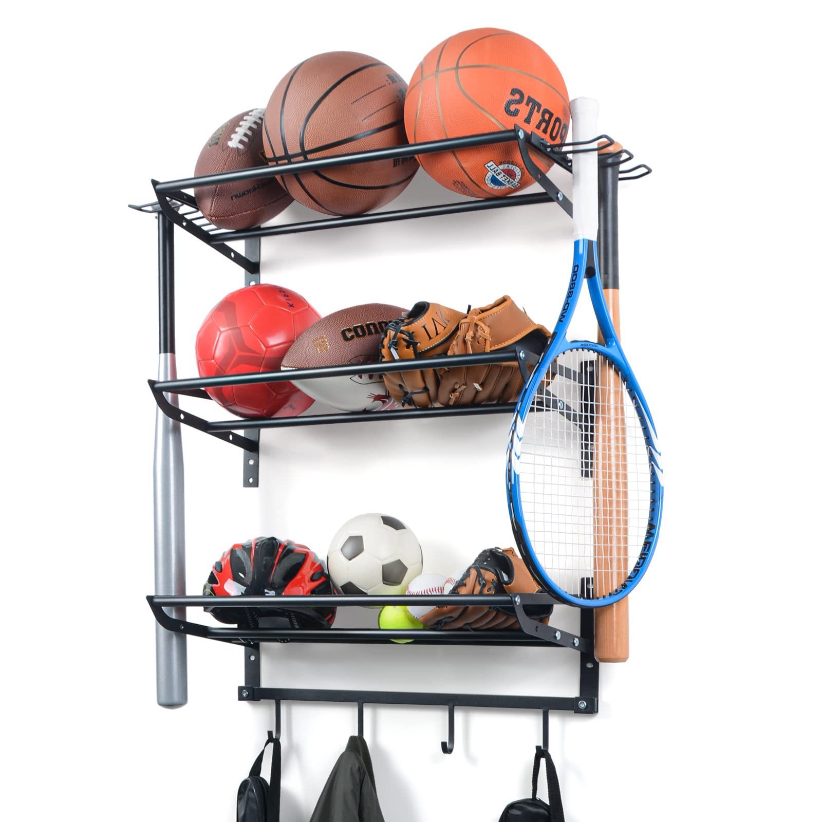 Badminton Racket 3 Separate Shelf Ball Rack Sport Equipment Organizer Football Basketball Rack Sports Equipment Storage Rack