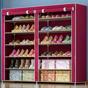 Modern home stackable entrance shoe stand fabric double row 6 layers  shoe rack online shoe cabinet for sale