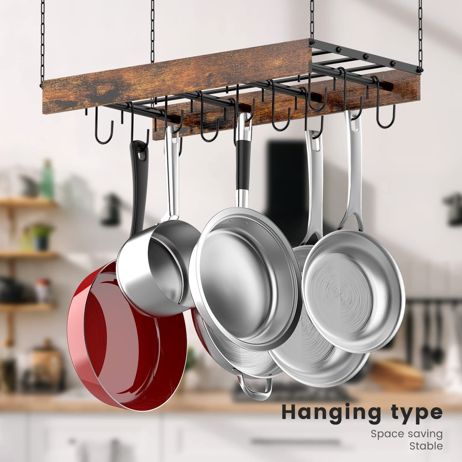 Kitchen Ceiling Wood Pot Hanger Hanging Rack Ceiling Mount Vintage Pot Hangers Pot Rack Hanging