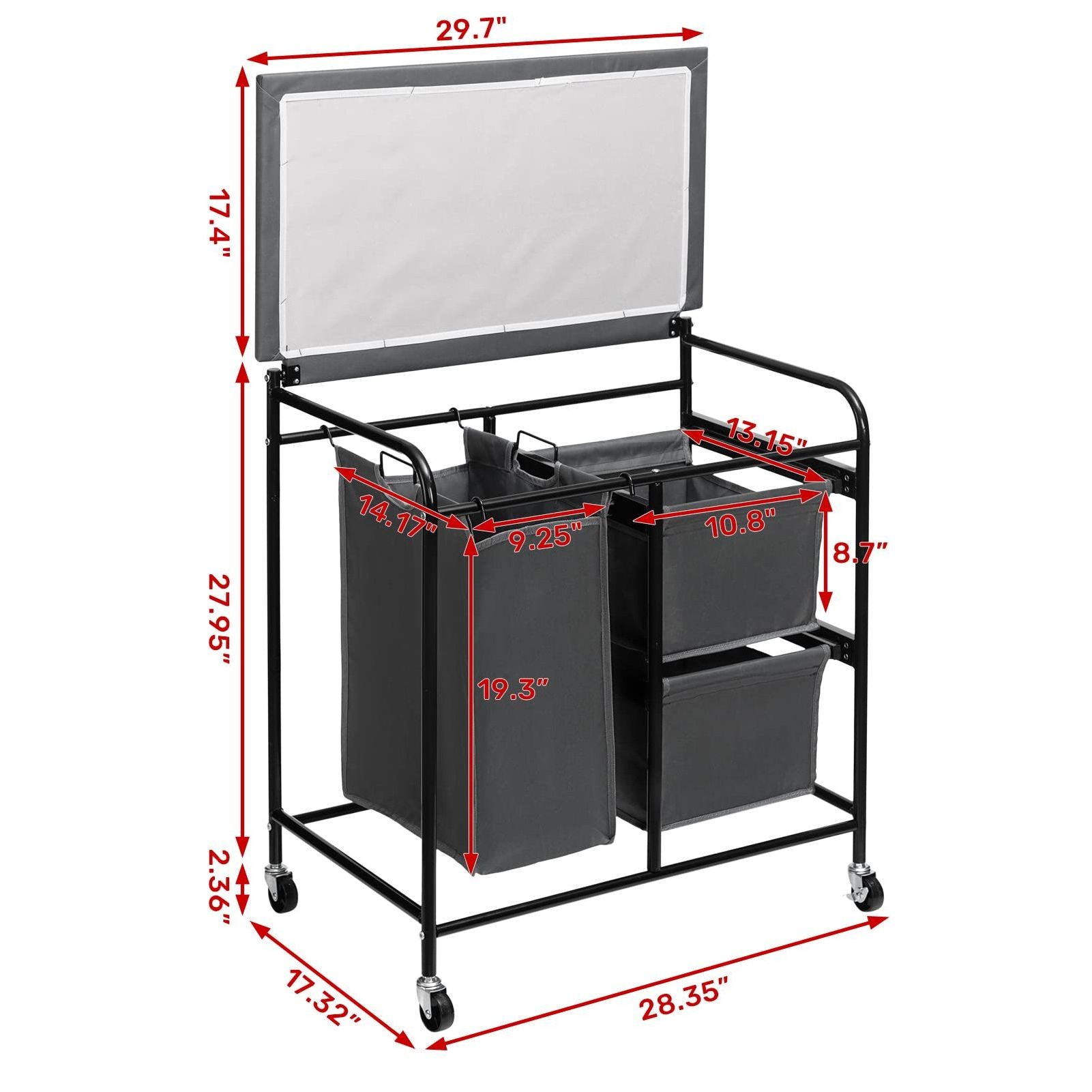 Suoernuo 2 Drawer Ironing Board Heavy Duty Laundry Sorter Room Organizer Rolling Laundry Hamper Sorter Basket Cart With Wheels