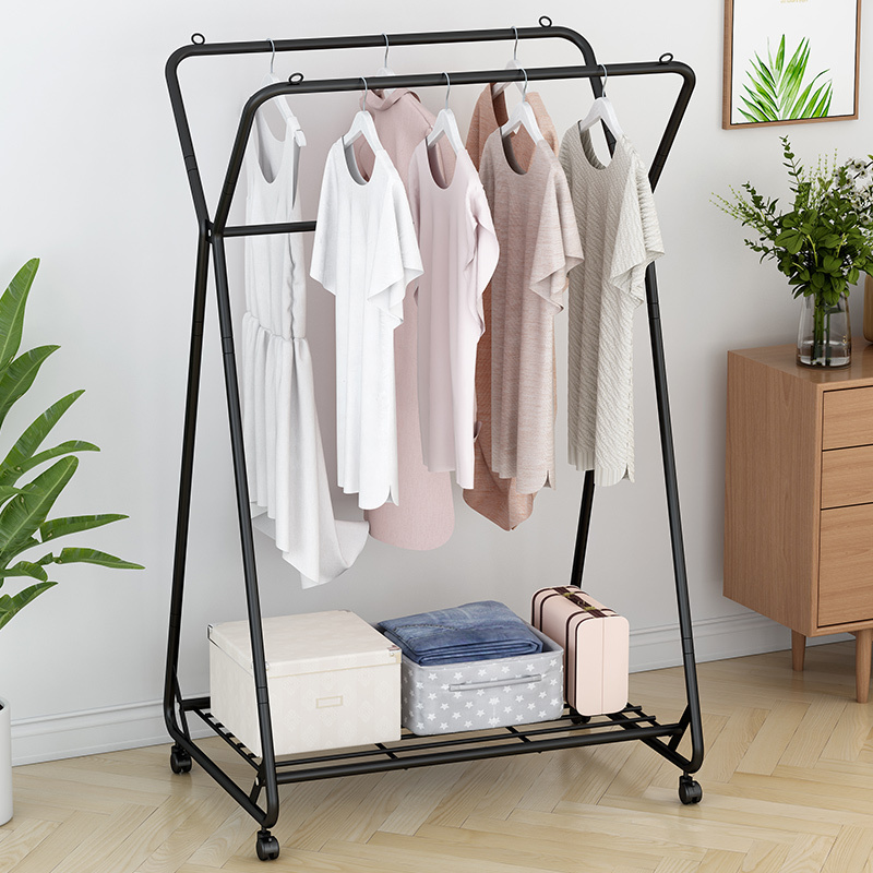 factory direct sale double role hanging rack with multi storage function for small rooms laundry metal coats clothes drying rack