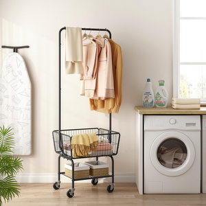 Wholesales Rolling Laundry Cart Hanging Garment Rack Laundry Hamper Laundry Cart with Clothes Rack