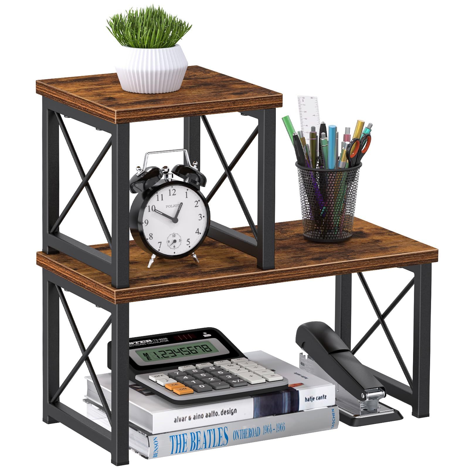 Home 2 Tier Independent Stackable Desk Organizer Freestanding Small Bookshelf Desk Shelf Organizer Desktop Shelf