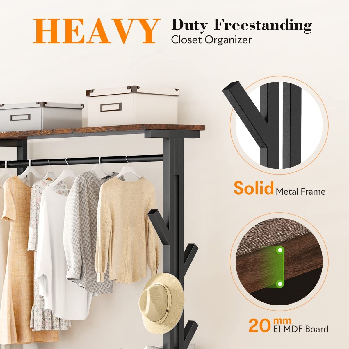 Heavy Duty Clothing Rack Freestanding Closet Organizer Metal Wardrobe Closet Organizers Storage Shelves Clothes Storage Rack