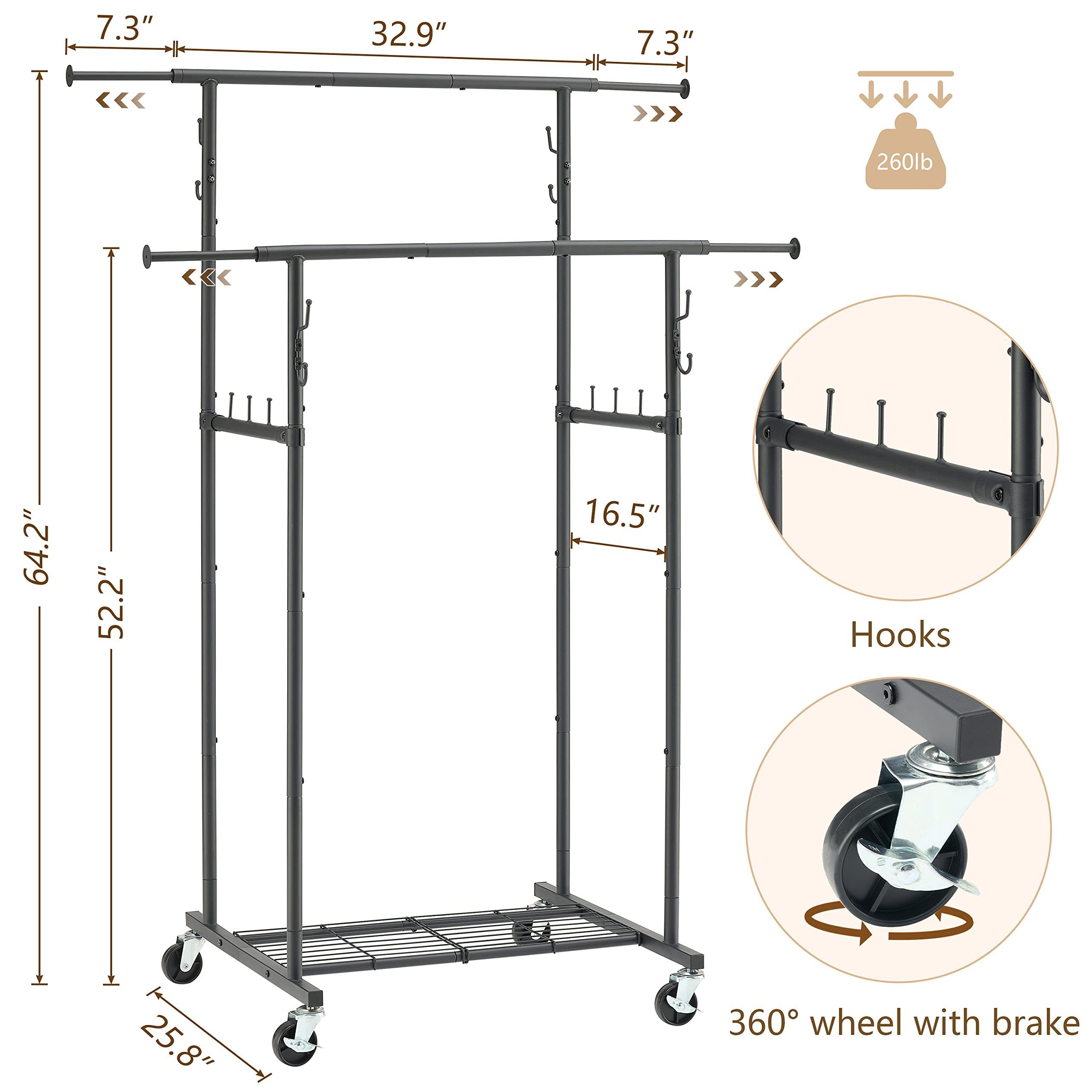 Wholesales Freestanding Metal Rolling Clothing Garment Rack Closet Organizer Heavy Duty Clothes Coat Rack For Living Room