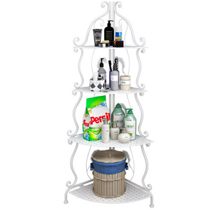 Living room metal  multifunction corner 4-tier white storage rack bathroom storage rack shelves