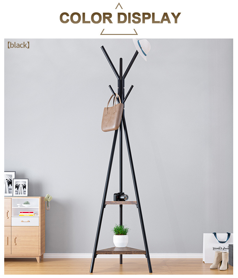 Wholesale metal standing coat rack bedroom tree shape coat stand entryway coat rack with shelf