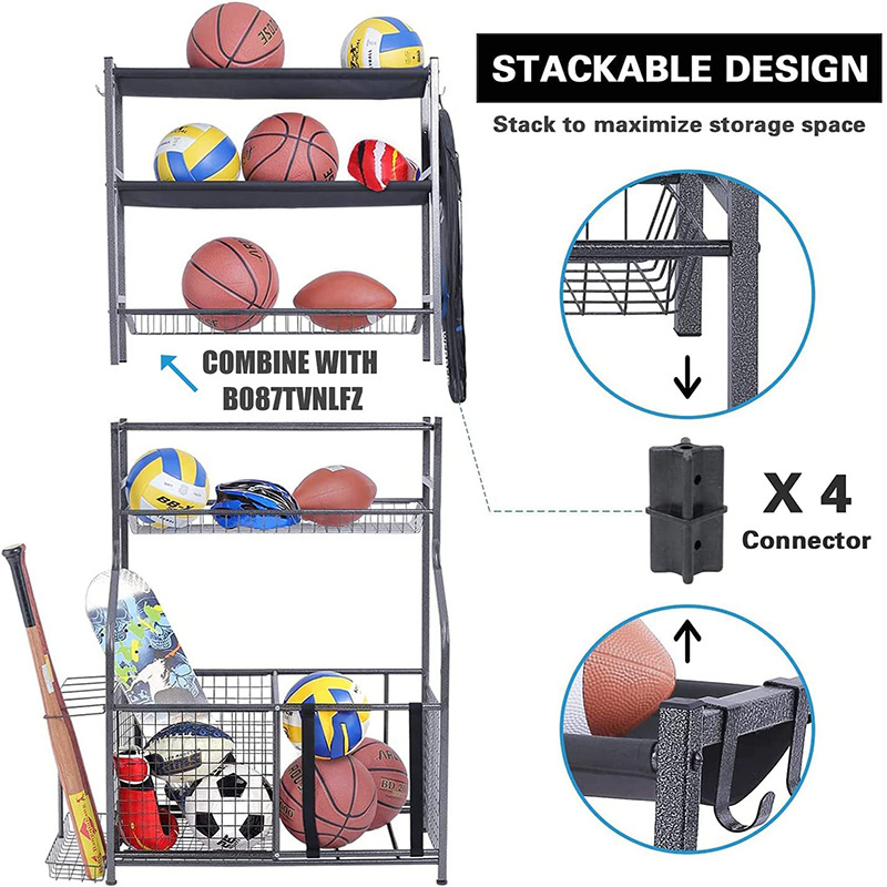 Wholesale large capacity garage sports equipment storage organizer toys basketball metal storage rack