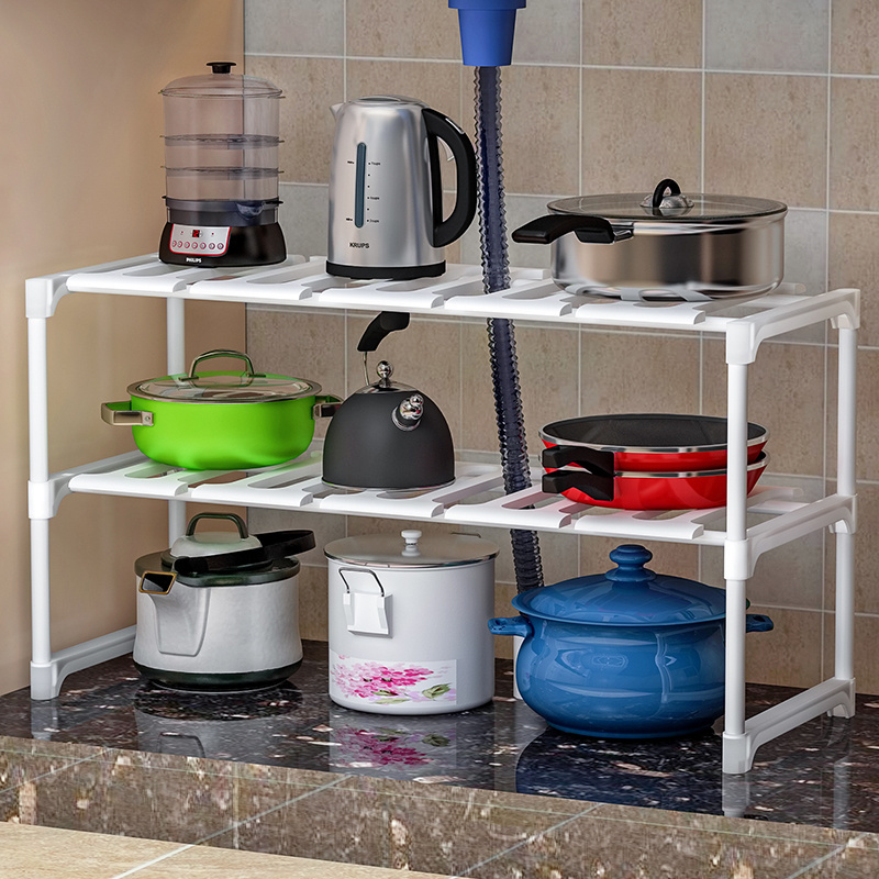 2 Tier Expandable Shelf Rack Under Sink Storage Organizer for kitchen room