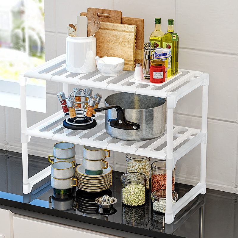 2 Tier Expandable Shelf Rack Under Sink Storage Organizer for kitchen room