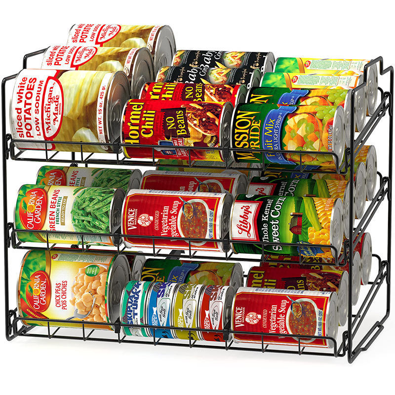 wholesale living room wrought iron rack stackable snack kitchen storage rack 3 layer can food storage rack