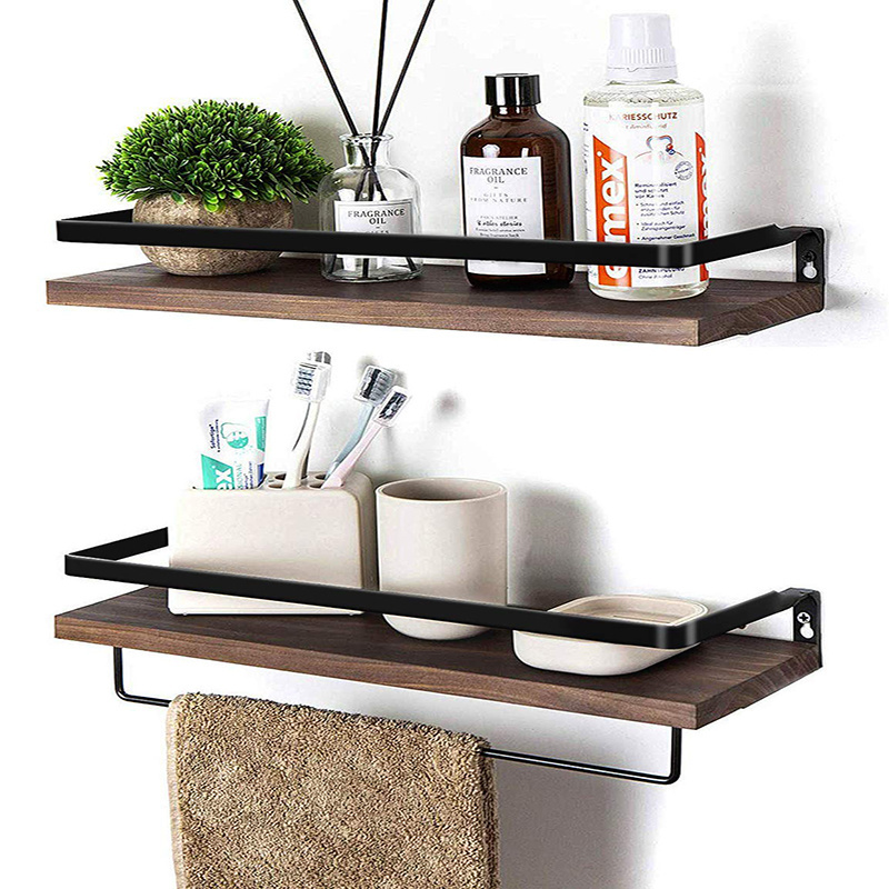 Hot Sale 2 Set Wall Mounted Storage Rack Kitchen Spice Rack Bathroom Wooden Shelf Towel Rack