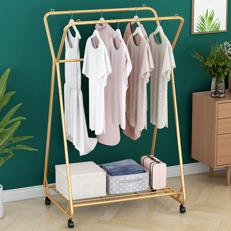 factory direct sale double role hanging rack with multi storage function for small rooms laundry metal coats clothes drying rack