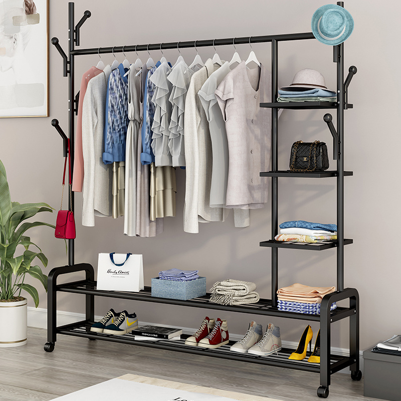 Bedroom furniture black metal laundry clothes drying stand  coat hook racks for entryway