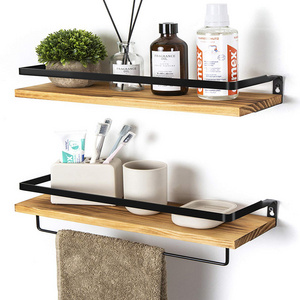 Hot Sale 2 Set Wall Mounted Storage Rack Kitchen Spice Rack Bathroom Wooden Shelf Towel Rack