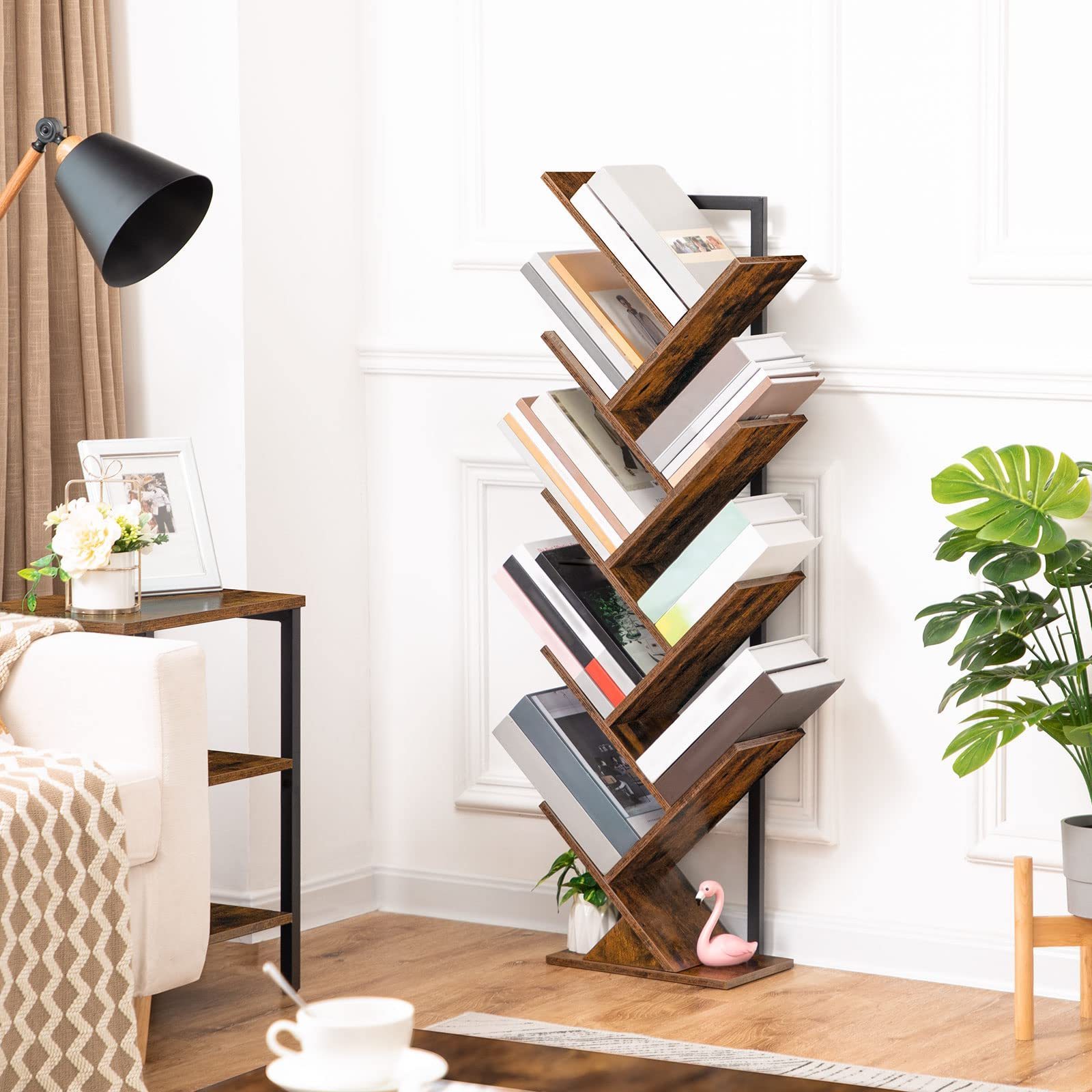 Living Room CDs Albums Tall Bookcase 9-Tier Floor Standing Book Shelf Tree Bookshelf Tall