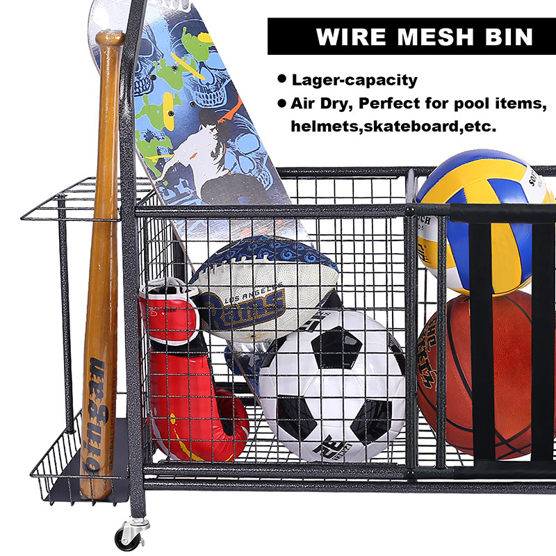 Wholesale large capacity garage sports equipment storage organizer toys basketball metal storage rack