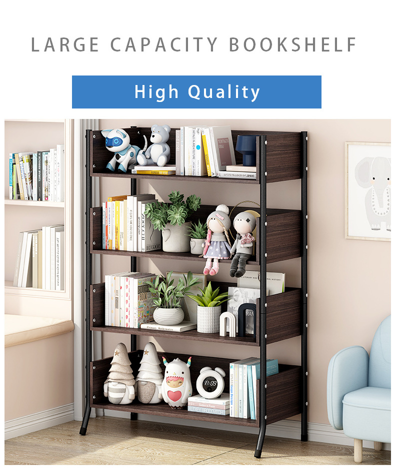 Suoernuo Home Floor-Standing Kid's Wooden Bookshelf Living Room Multifunctional Metal Bookshelf Bookcase