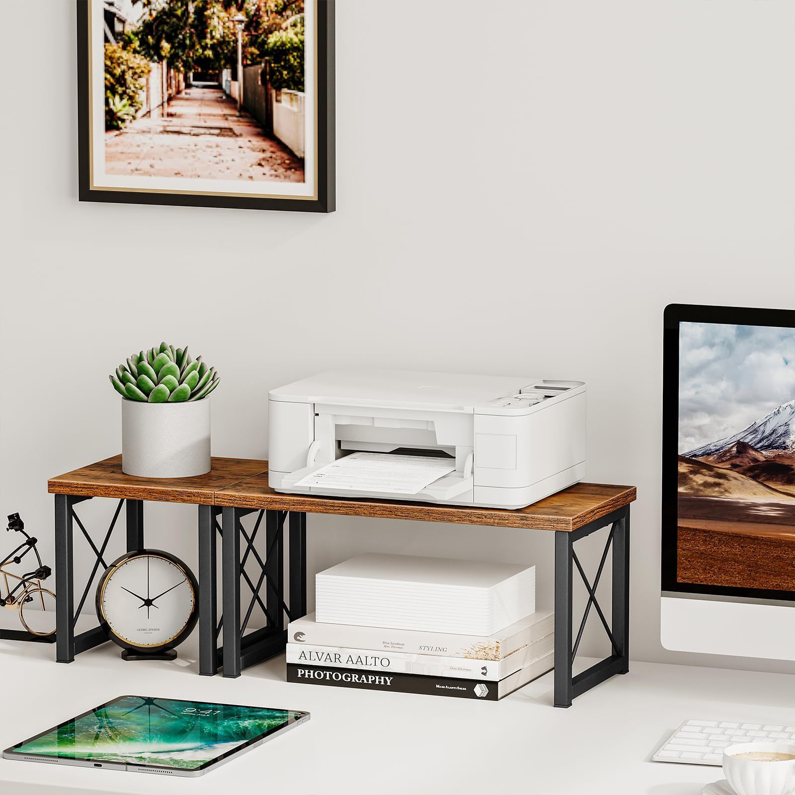 Home 2 Tier Independent Stackable Desk Organizer Freestanding Small Bookshelf Desk Shelf Organizer Desktop Shelf