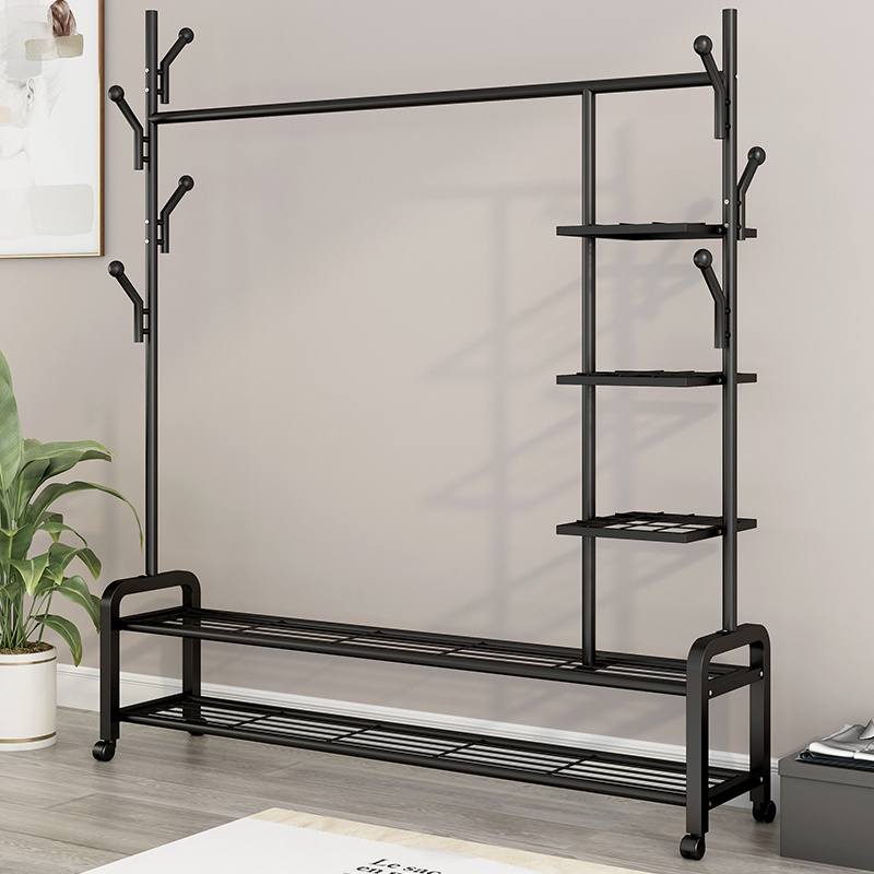 Bedroom furniture black metal laundry clothes drying stand  coat hook racks for entryway