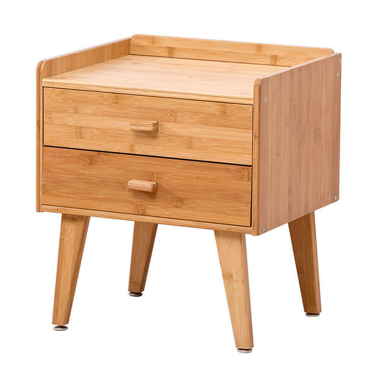 2-Tier Modern Storage Small Cabinet Bedroom Bamboo Bedside Table Drawer Bedside Cabinet Table Nightstand Side Tables