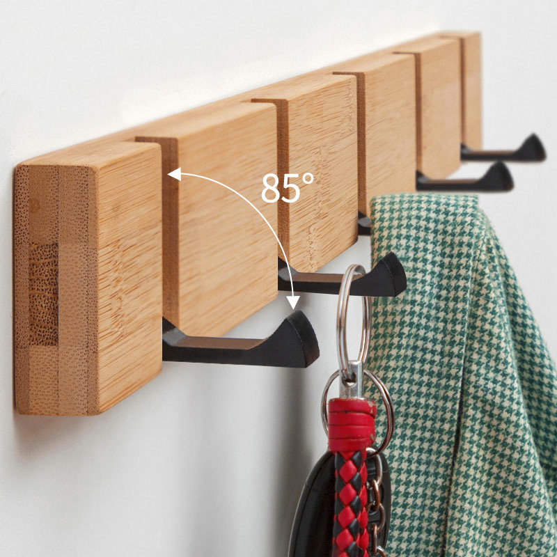 Factory Direct Sales Bamboo floating shelf Wall Mounted Coat Rack Hook