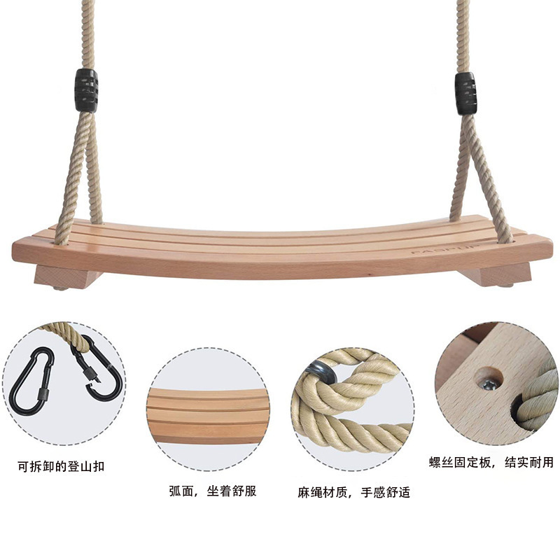 Wood Swing Seat with Adjustable Hemp Rope Adults Children Kids Tree Swing Chair Playground Rope Swing Set