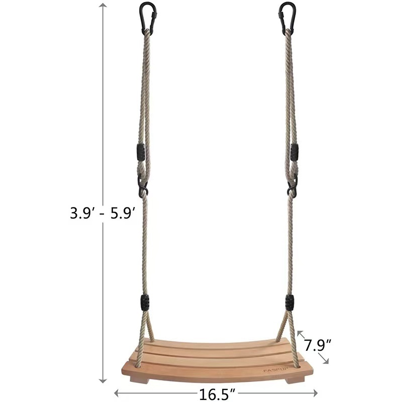 Wood Swing Seat with Adjustable Hemp Rope Adults Children Kids Tree Swing Chair Playground Rope Swing Set