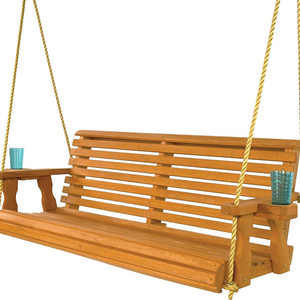 Heavy Duty 800 Lb Roll Back Treated Porch Swing with Hanging Ropes and Cupholders (5 Foot, Cedar Stain)