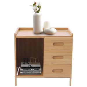 Bamboo Nightstand, Sofa Side Table, Bedside Table, Couch Table w/ 3 Pull-Out Drawers, Bedroom Bedside Storage