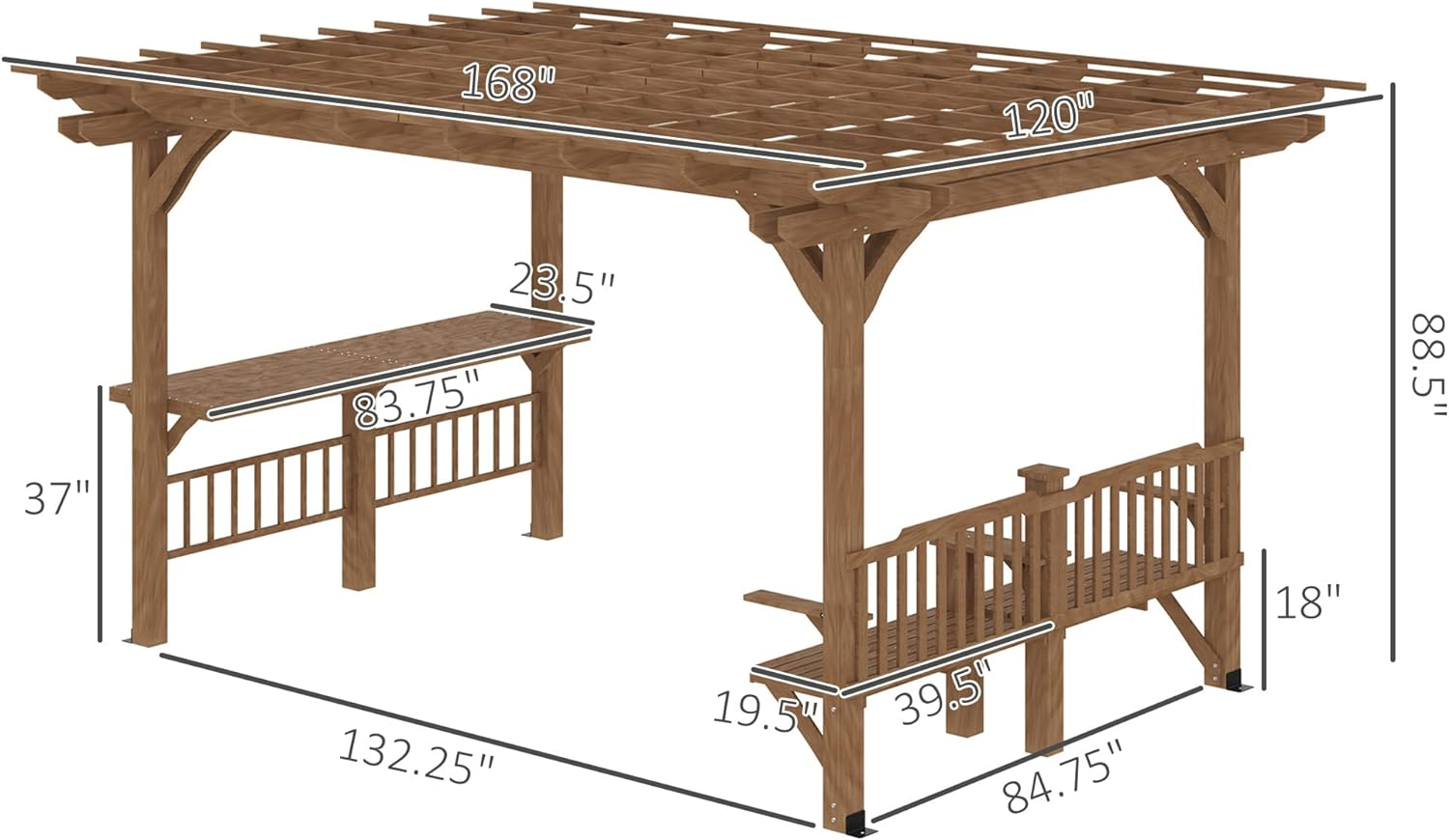 Cedar Wood Pergola, Wind Secure, Strong, Quality Made, Rot Resistant, Spacious for Outdoor Patio Wooden Gazebo