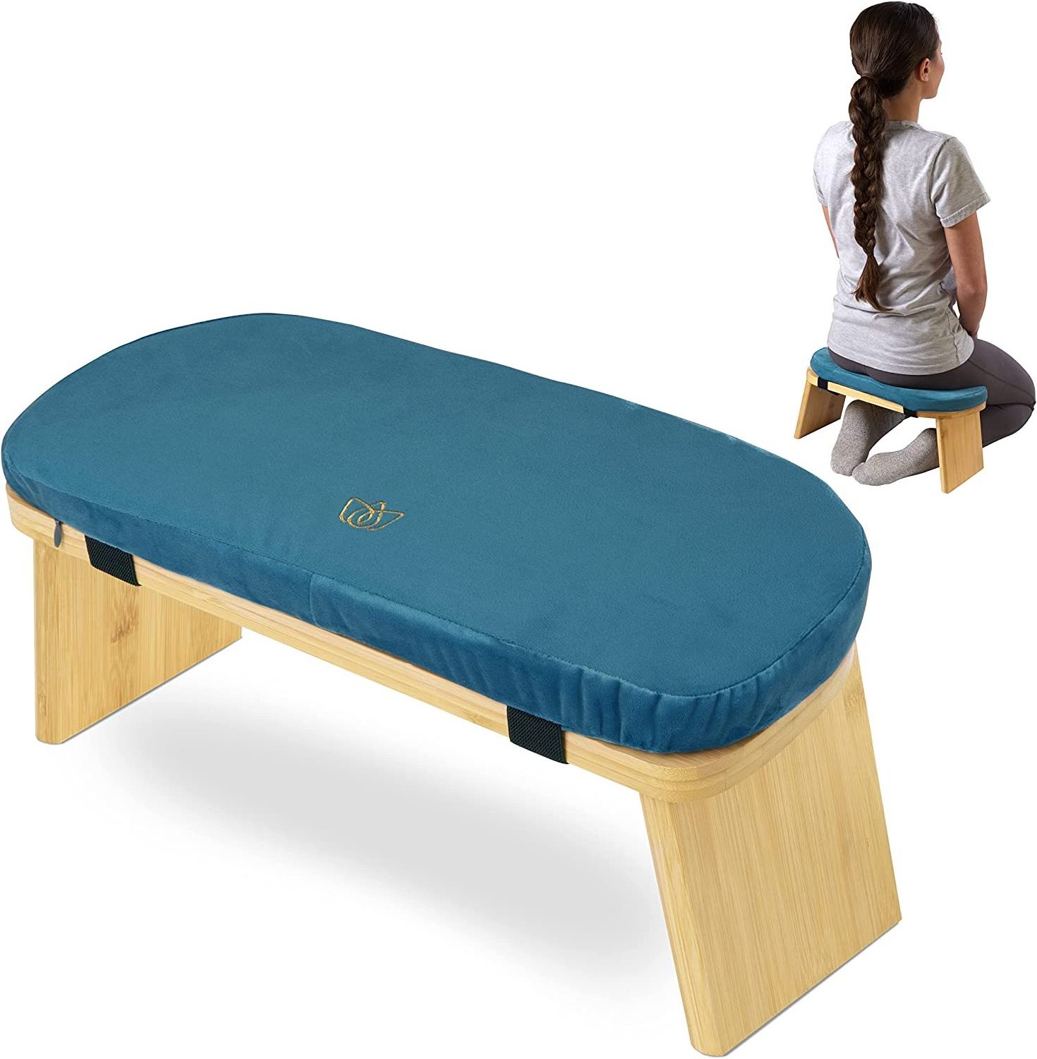 Comfortable Bamboo Yoga Kneeling Sitting Modern Ergonomic Leisure Wooden Meditation Stool Sturdy Prayer Bench With Cushion