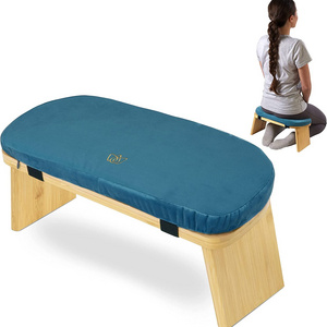 Comfortable Bamboo Yoga Kneeling Sitting Modern Ergonomic Leisure Wooden Meditation Stool Sturdy Prayer Bench With Cushion