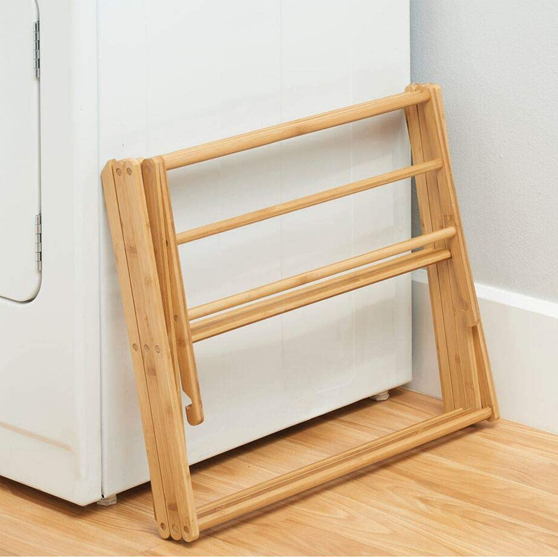 Foldable Indoor Folding Wooden Clothes Drying Rack Natural Bamboo Dry Laundry and Hang Clothes