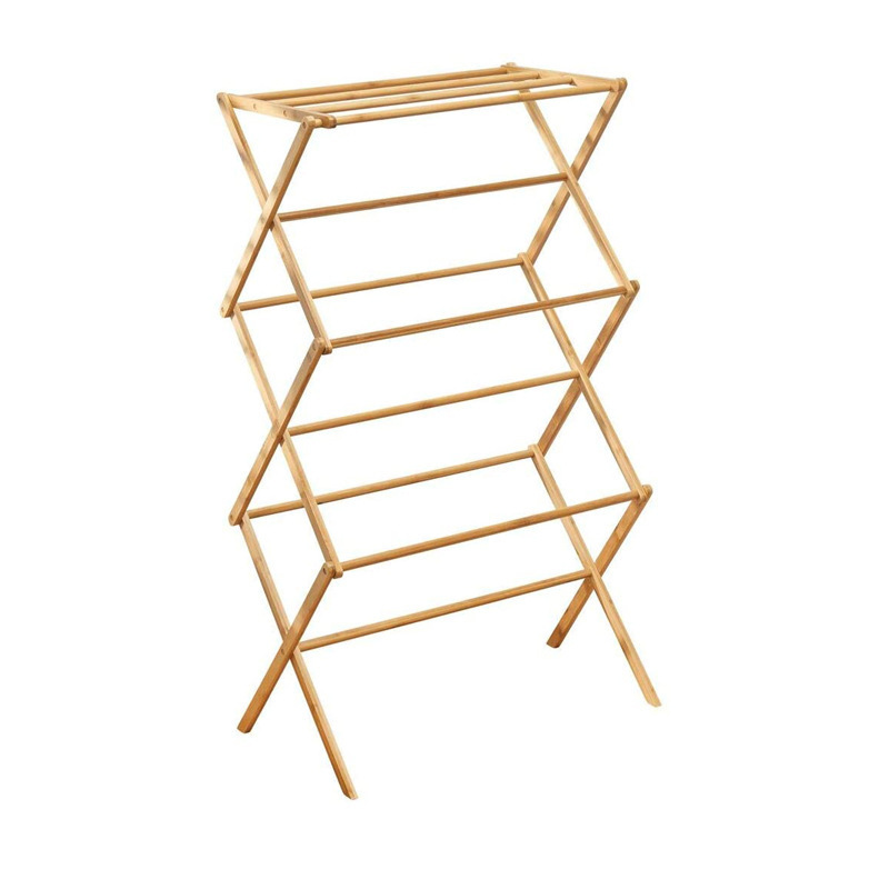 Foldable Indoor Folding Wooden Clothes Drying Rack Natural Bamboo Dry Laundry and Hang Clothes