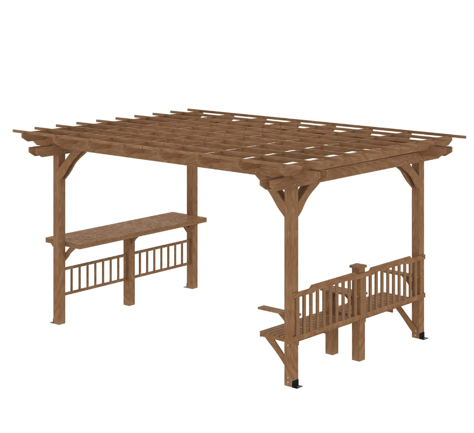 Cedar Wood Pergola, Wind Secure, Strong, Quality Made, Rot Resistant, Spacious for Outdoor Patio Wooden Gazebo