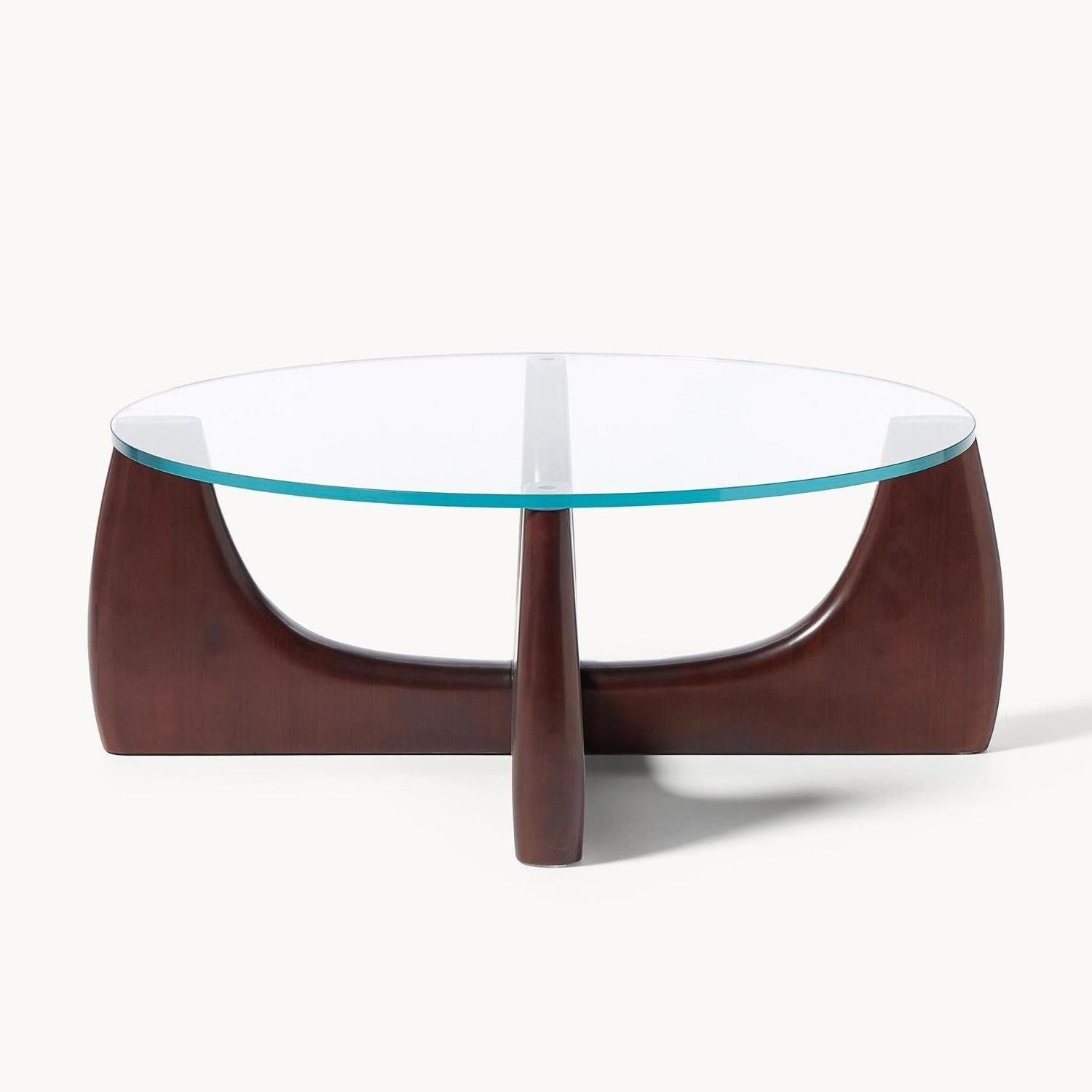 Solid Wood Glass Tabletop Nordic Modern Coffee Table Round Art End Table for Living Room Furniture