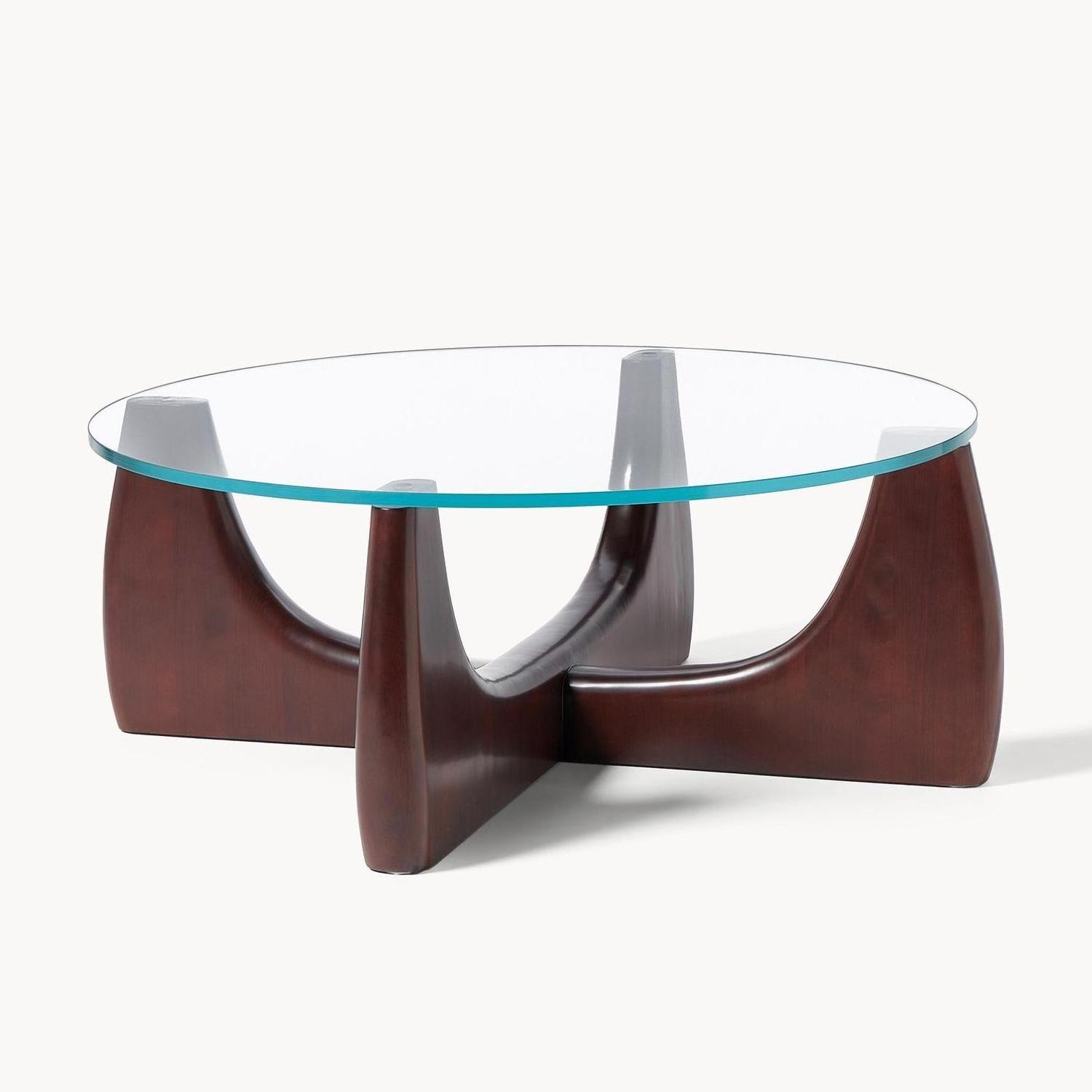 Solid Wood Glass Tabletop Nordic Modern Coffee Table Round Art End Table for Living Room Furniture