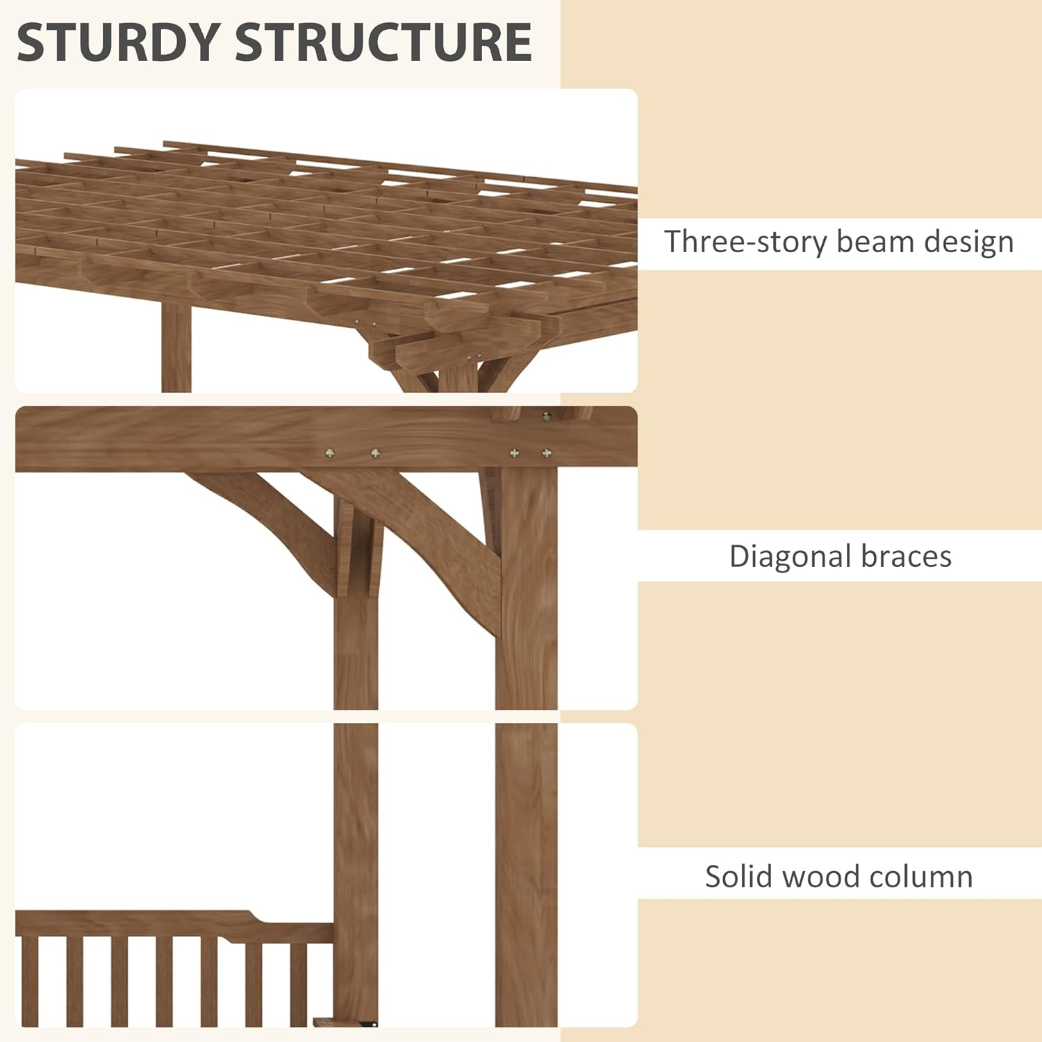 Cedar Wood Pergola, Wind Secure, Strong, Quality Made, Rot Resistant, Spacious for Outdoor Patio Wooden Gazebo