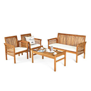 Outdoor Acacia Wooden 4 Seater Hardwwod Sofa Set with Cushion Garden Sofa Set Hotel Solid Wood Patio Furniture Sets