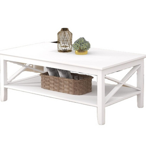 Solid Wood White Coffee Table with Thicker Legs, Black Wood Coffee Table with Storage for Living Room