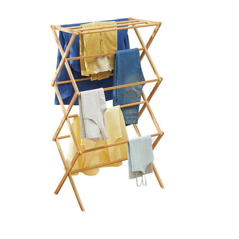 Foldable Indoor Folding Wooden Clothes Drying Rack Natural Bamboo Dry Laundry and Hang Clothes