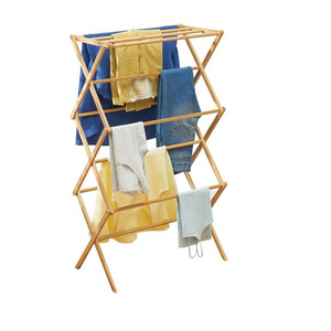 Foldable Indoor Folding Wooden Clothes Drying Rack Natural Bamboo Dry Laundry and Hang Clothes