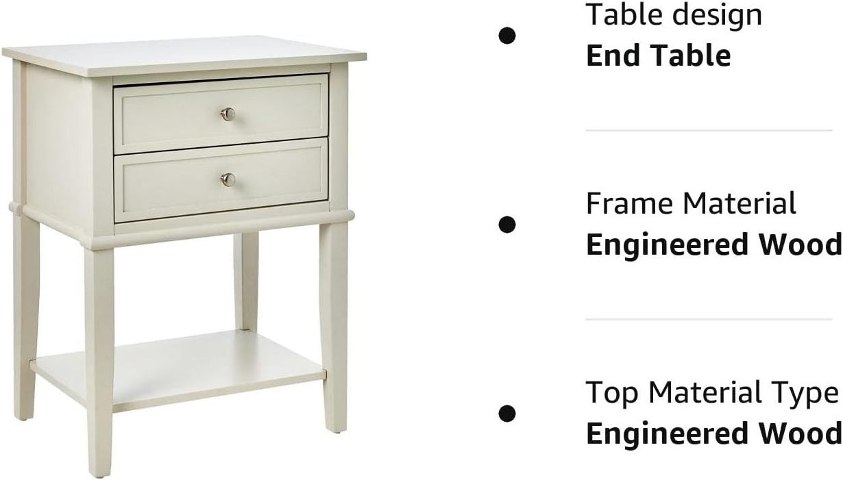 Ameriwood Home Franklin 2 Drawers, Soft White Accent Table