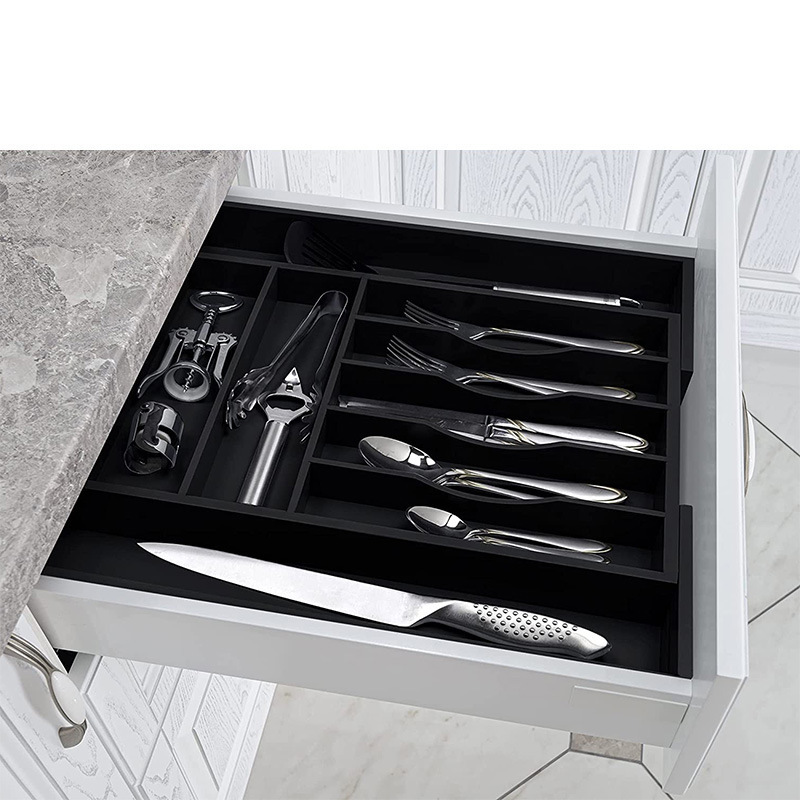 Luxury Bamboo Kitchen Drawer Organizer Utensil Holder and Cutlery Tray with Grooved Drawer Dividers for Flatware