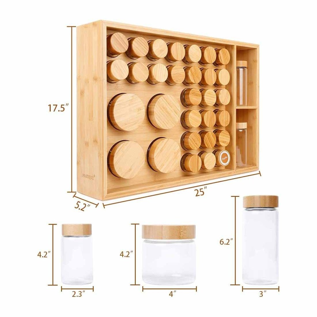 Bamboo Spice Rack Organizer 32 Spice Jars of 3 Sizes Bamboo Wood Spice Organizer for Kitchen Countertop Cabinet