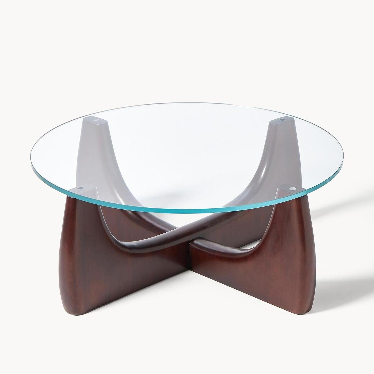 Solid Wood Glass Tabletop Nordic Modern Coffee Table Round Art End Table for Living Room Furniture