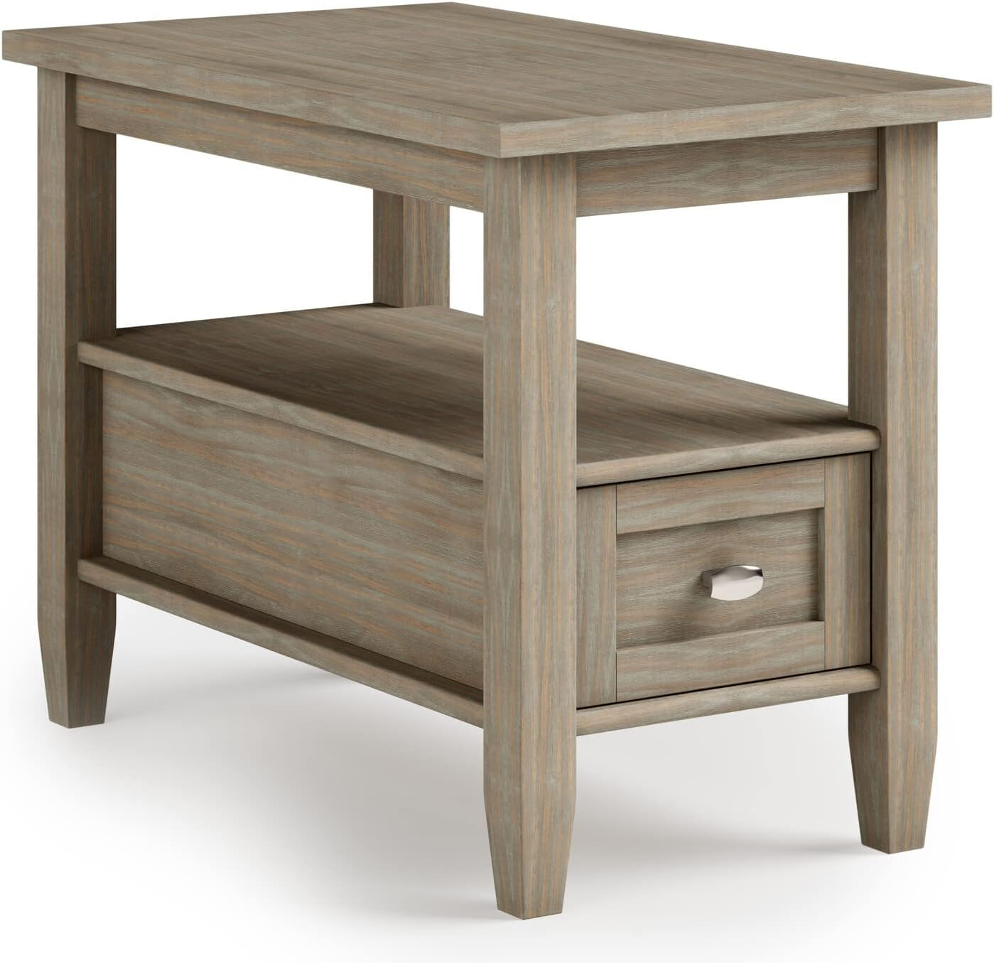 wood 14 inch Wide Rectangle Rustic Narrow Side Table in Distressed Grey with Storage, for the Living Room