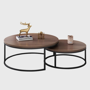 Solid Wooden Round Coffee Tables Set of 2, Modern Small Center Sofa Side Table Tea End Table for Living Room